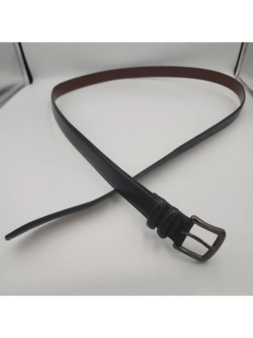 Perry Ellis Mens Black Leather Belt 56 Fits 50-62